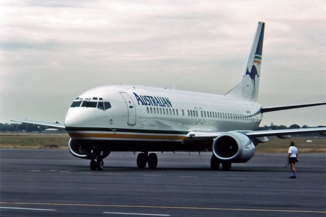 Cessna P210 Pressurized Centurion (VH-TJQ) - AUSTRALIAN AIRLINES - BOEING 737-476 - REG : VH-TJQ (CN 24442/2371) - WEST BEACH ADELAIDE SA. AUSTRALIA - YPAD (23/1/1993) 35MM SLIDE SCANNED AT 6400 DPI.