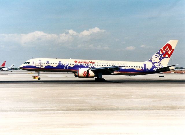 Boeing 757-200 (N902AW) - KLAS - N902AW formerly of America West in a special paint scheme of the Coast to Coast cities served by America West. This photo March 09, 2001.