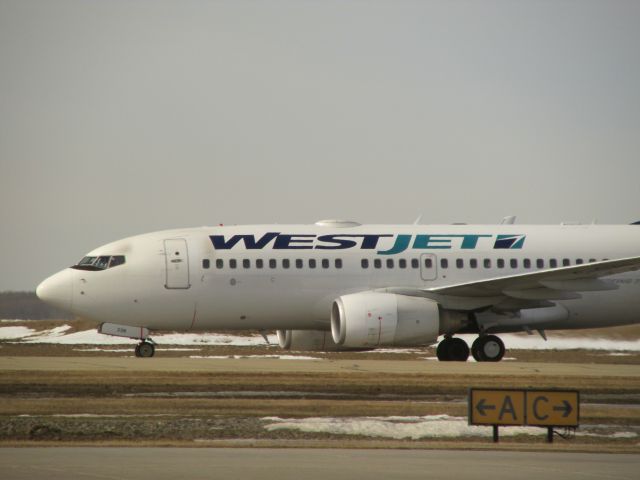 Boeing 737-700 — - We were waiting to board WestJet 424 to take us home to Newfoundland. This is WestJet 423 arriving from Newfoundland. Just a quick gussy up and she was ready to go in no time :)