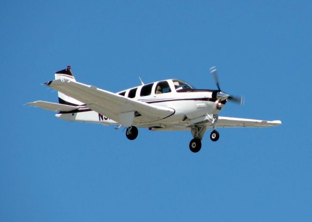 Beechcraft Bonanza (36) (N517CM) - Landing at Downtown Shreveport.