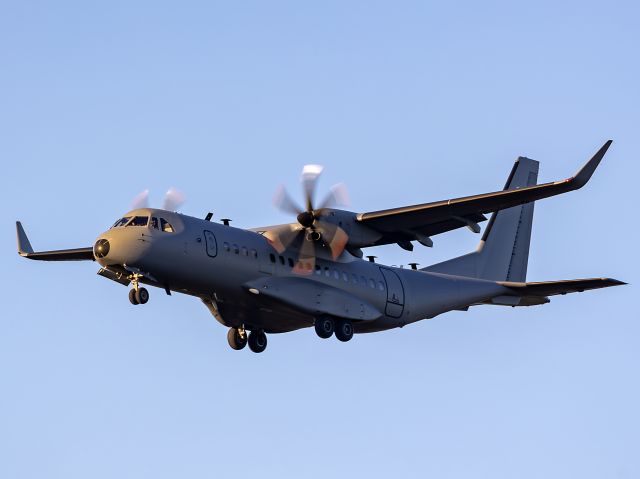 Casa C-295 Persuader (17-0601) - An Airbus (formerly CASA) C-295W Persuader on final approach at Pope Army Airfield in the golden hour. No markings are seen but it’s believed to be 17-0601 operated by the USAF.