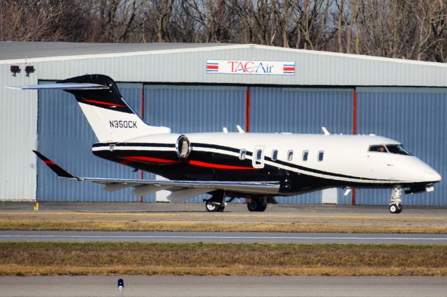 Canadair Challenger 350 (N350CK) - 2019 Bombardier Challenger 350 owned by Silver Britches Air LLC (University of Georgia Athletics) taxiing to Ruwnay 23 at the Buffalo Niagara International Airport from the FBO Ramp