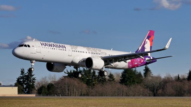 Airbus A321neo (N218HA) - HAL9981 on final to Rwy 34L to complete a delivery flight from KBFM on 2.28.19. (A321-271N / cn 8764).