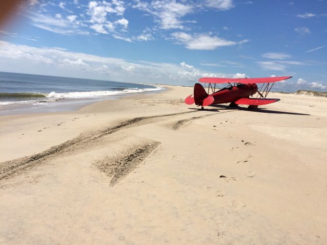 WACO O (N54SH) - Waco YMF5 on Assateague Island, August 2016, after the engine failed.