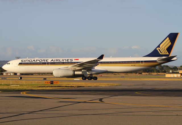 Airbus A330-300 (9V-SSF) - The glorious Autumn morning sun beams on SQ279 as it taxis to bay 18R after its flight from Singapore