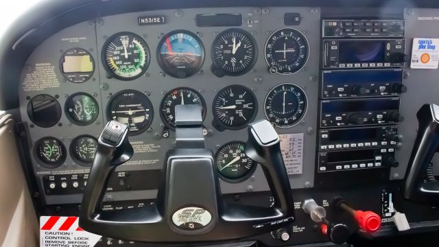 Cessna Skyhawk (N5315E) - In the cockpit of N5315E, a Cessna 172S owned by Sporty's Flight Academybr /This was supposed to be the plane that I was going to fly in, but the cloud ceiling level was too low to fly 