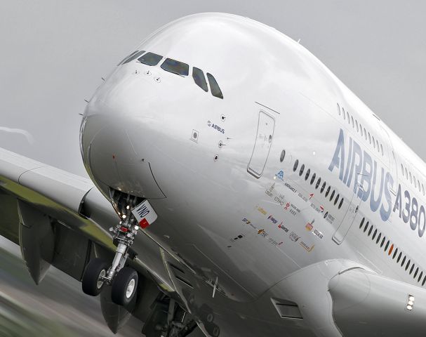 Airbus A380-800 (F-WWDD) - [cn.004]. Airbus Industries A380 F-WWDD. Double Decker Lady on the nose at the Farnborough FAB International Airshow 13.7.2012.