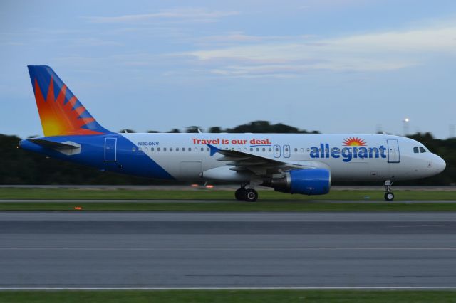 Airbus A320 (N230NV) - Taxiing in on a muggy evening at KJQF - 9/2/18 