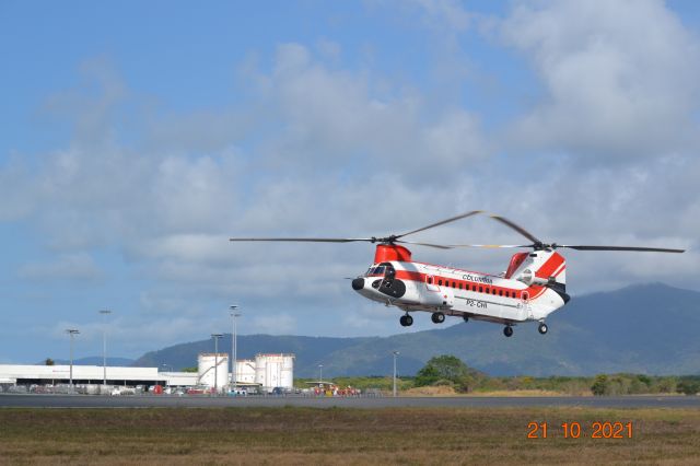 Boeing CH-47 Chinook (P2-CHI) - Departed Papua New Guina via Daru on 10th October 2021; then Horn Island, Cooktown to Cairns - 21st Oct 2021.  Heading south for the fire season/water bombing. 