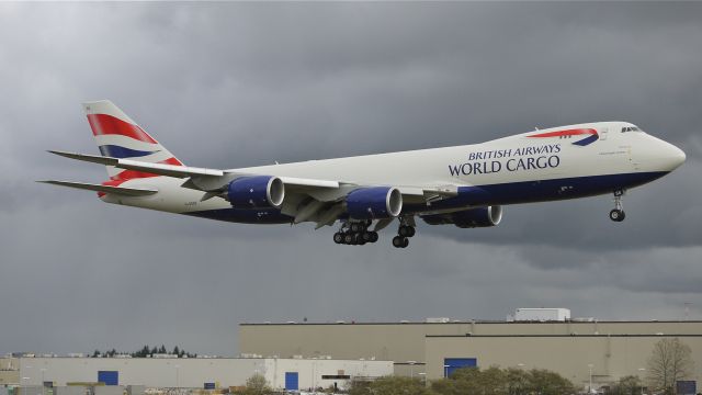 BOEING 747-8 (G-GSSE) - BOE575 on final to Rwy 16R to complete a B1 flight on 11/17/11. (B747-87UF / ln 1444 / cn 37568).