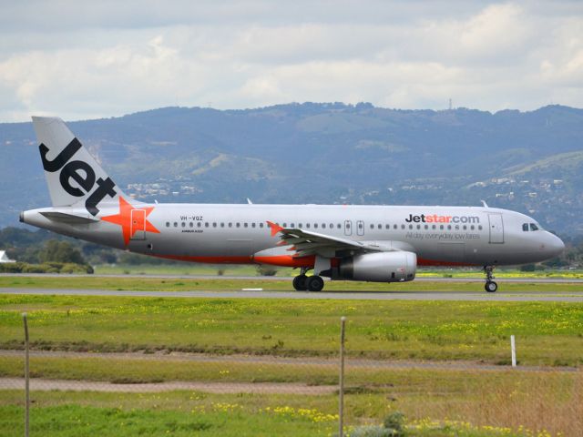 Airbus A320 (VH-VQZ) - On taxi-way heading for take off on runway 05. Thursday 12th July 2012.