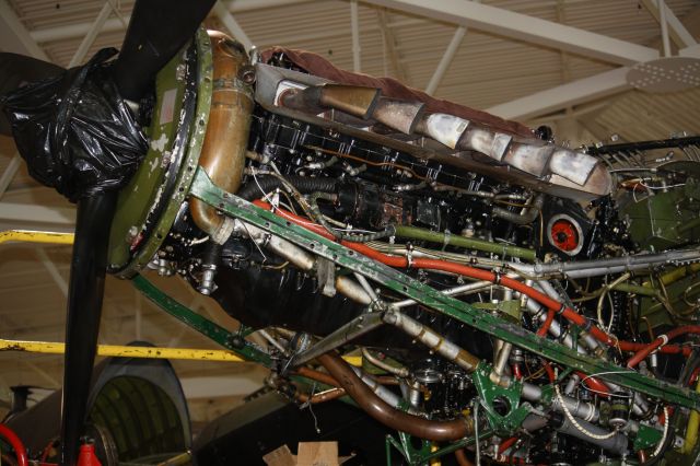 — — - Interesting view of one of the Lancaster bomber engine