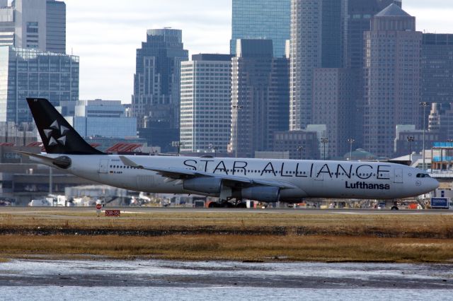 Airbus A340-300 (D-AIFF) - Lufthansa A340-300 in Star Alliance livery arriving to BOS from FRA on 1/9/21.