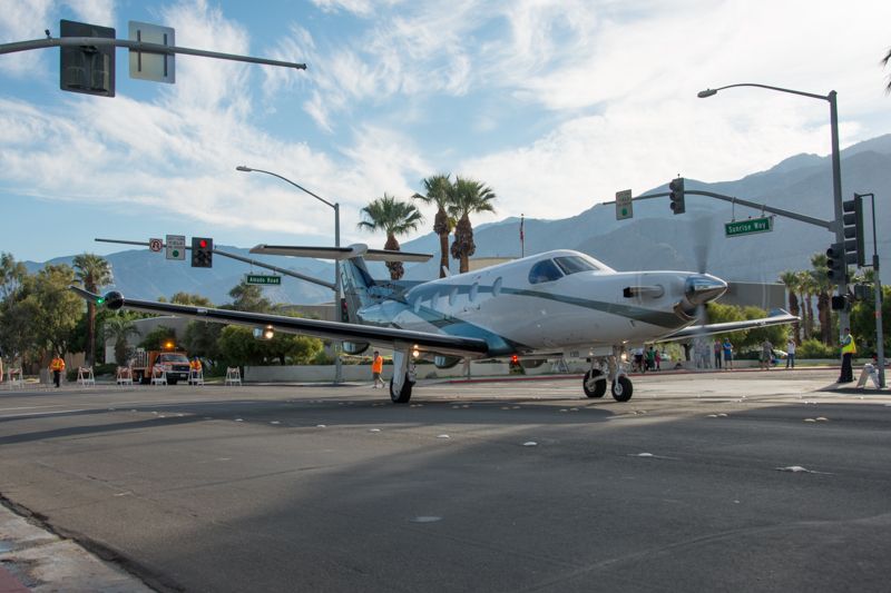 Pilatus PC-12 (N177TJ) - Taxing on Sunrise Way, Palm Springs AZ, from the convention center back to the airport at the end of AOPA Summit 2012