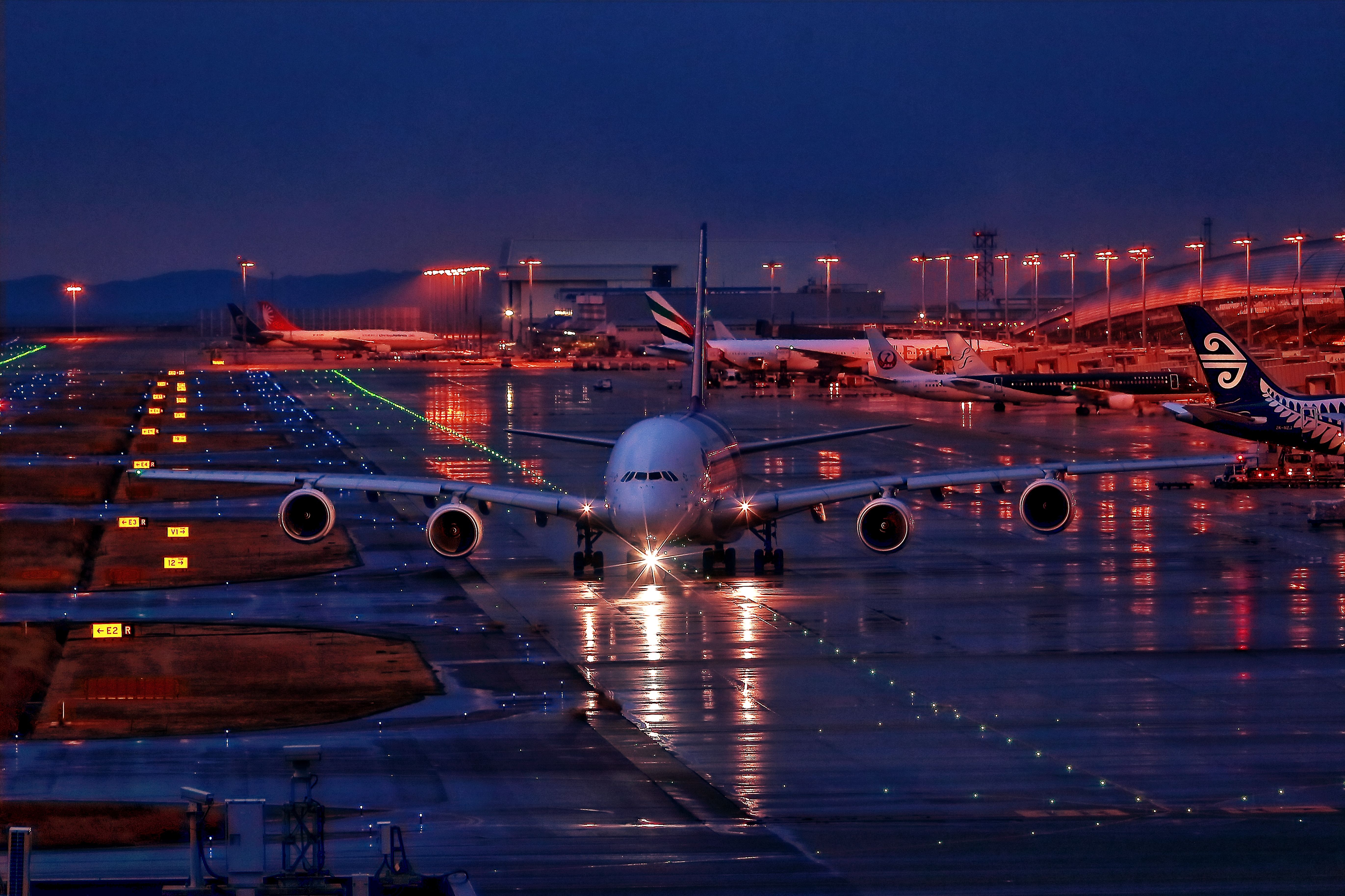 Airbus A380-800 (HS-TUE) - TG A380 Departure from KIX in the night..