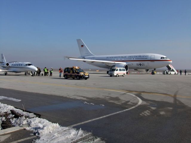 Airbus A310 (GAF1021) - German Luftwaffe A310-300 10+21 at PRN in the morning of 09.02.2011. It was one of the first and only few Airbus planes that the DDR airline Interflug had, and came later to the German Luftwaffe and was named Konrad Adenauer. The planes time ended 30.06.2014, it was then prepared for parabolic flights.