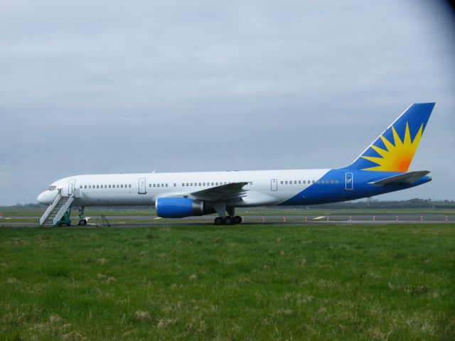 Boeing 757-200 (G-LSAM) - G-LSAM B757-204 26966/520  IN BASIC ALLEGIANT CS EX G-BYAH IT ARR FROM MAN AND SEEN HERE 29-03-2011
