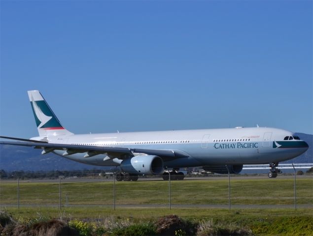 Airbus A330-300 (B-LAJ) - On taxi-way heading for take off on runway 05, for take off for flight to Hong Kong via Melbourne.