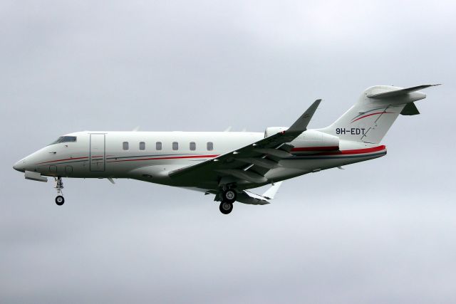 Canadair Challenger 350 (9H-EDT) - Air Charter Scotland Europe Challenger 350 on short finals for rwy 25 on 24-Apr-23 visiting on a three-day round trip from LFMN as SCO483R.