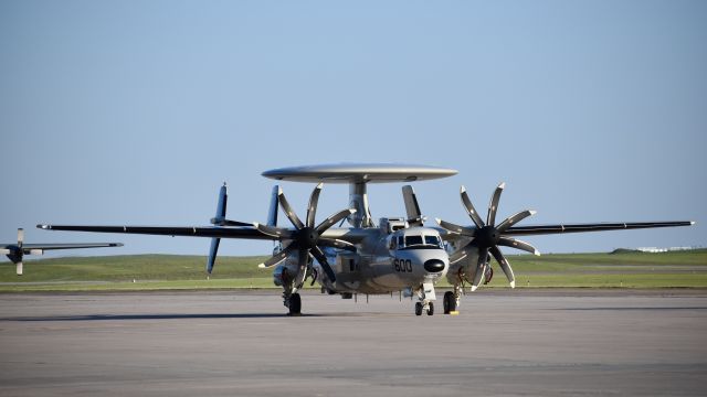 Grumman E-2 Hawkeye (16-9063) - U.S. Navy Northrop Grumman E-2D "Advanced Hawkeye" parked on the ramp at Peterson Air Force Base, Colorado