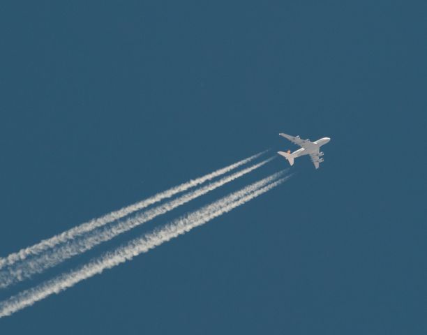 Airbus A380-800 (DLH452) - Flight 452 on its way to Los Angeles from Munich as it flies over Carson City, NV.