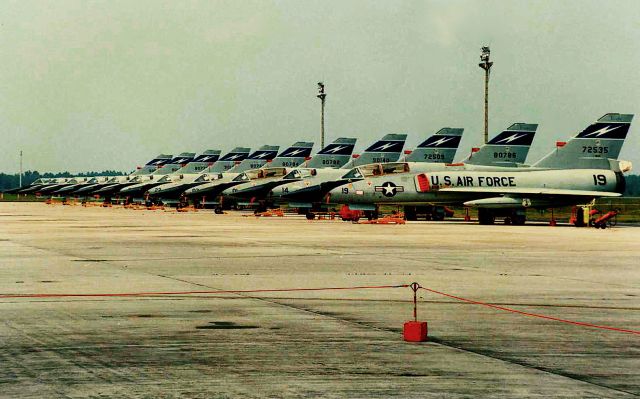 CONVAIR QF-106 Delta Dart — - Fla. ANG F-106s on ramp prior to F-16s  arrival, A few 2 seat versions in line up.  Beautiful aircraft, Magnificent sound. I loved to hear them scramble with ABs lit.  I live 3 miles from rwy 13/31.