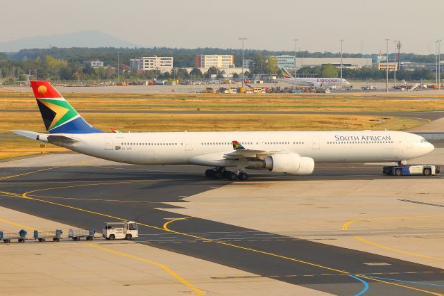 Airbus A340-600 (ZS-SNE) - Frankfurt am Main International viewing terrace, Sunday 9th August 2015