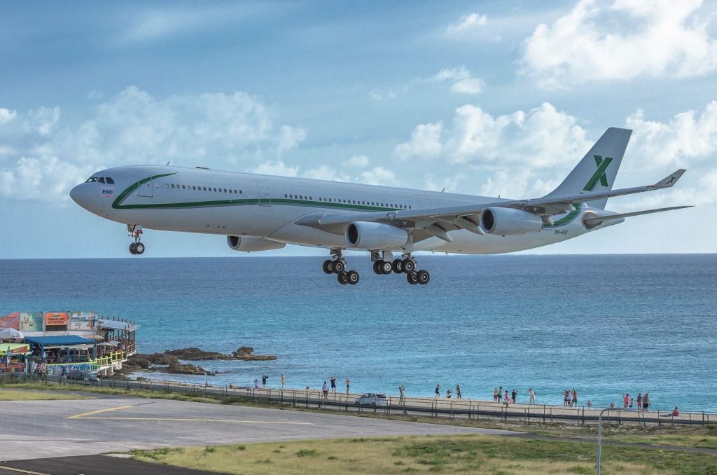 Airbus A340-300 (9H-BIG) - Private 9H-BIG over maho beach for landing at St Maarten.