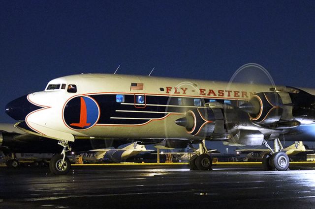 N836D — - The Historical Flight Foundations restored Eastern Air Lines DC-7B N836D performing a nighttime engine run up at Opa-locka Executive Airport on March 31, 2010.  aviationstockphotos.com