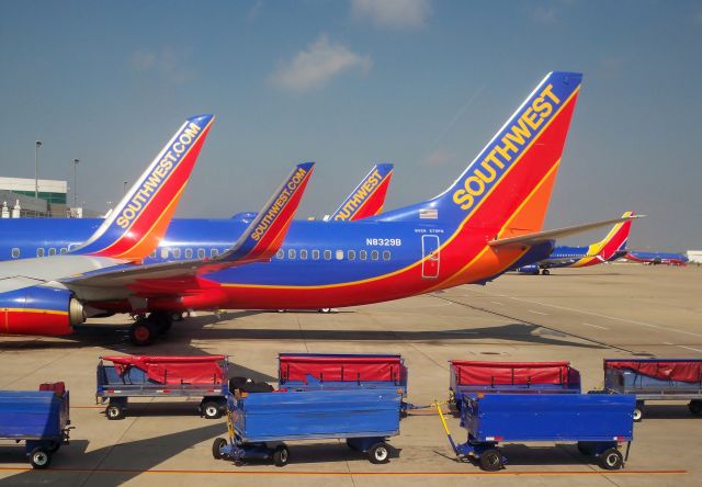 Boeing 737-800 (N8329B) - Southwest 737-8H4 N8329Bbr /Seen from Southwest 737-7H4 N700GS at DALbr /May-10-2016