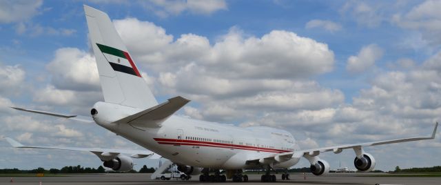 Boeing 747-400 (A6-HRM) - Dubai Air Wing, at KCLT, is the paramilitary airline of the government of Dubai, United Arab Emirates. The airline is used by the Dubai Royal Family, namely the Emir of Dubai, as well as government officials (Wikipedia). - 9/11/18