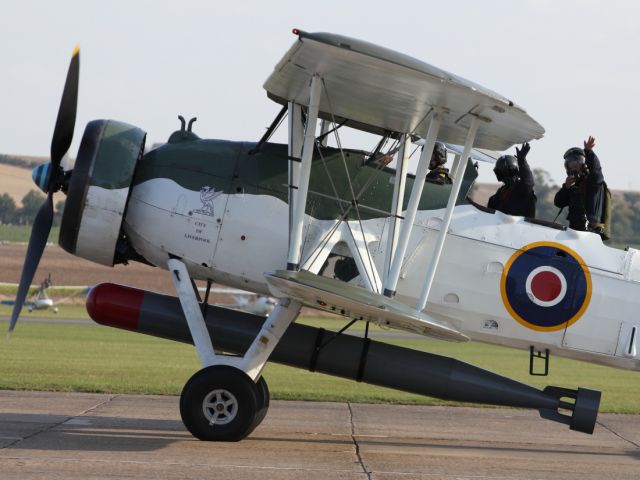 — — - The Fairey Swordfish Torpedo Bomber used by Fleet Air Arm of the Royal Navy during WWII. This type of aircraft was responsible for crippling the Bismark Battleship which resulted in it's eventual sinking.