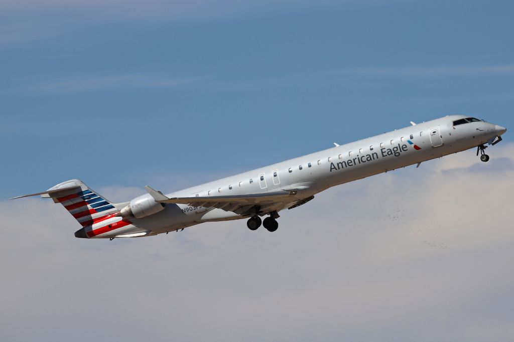 Canadair Regional Jet CRJ-900 (N903FJ) - New colors for this former America West and US Airways CRJ. ASH5765 took us from DFW to AMA (Amarillo, TX) on 11 Nov 2020. The CRJ-900ER was delivered to Mesa/America West Airlines in April 2003. I caught it departing en route back to Dallas.