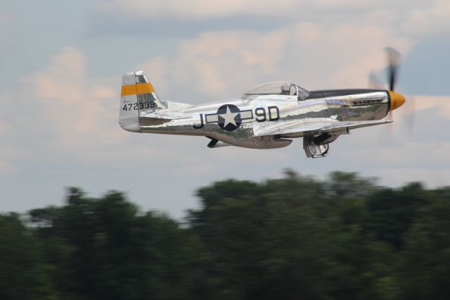 North American P-51 Mustang (NL51JC) - Gear Doors coming up on the Runway 18 take-off at Oshkosh