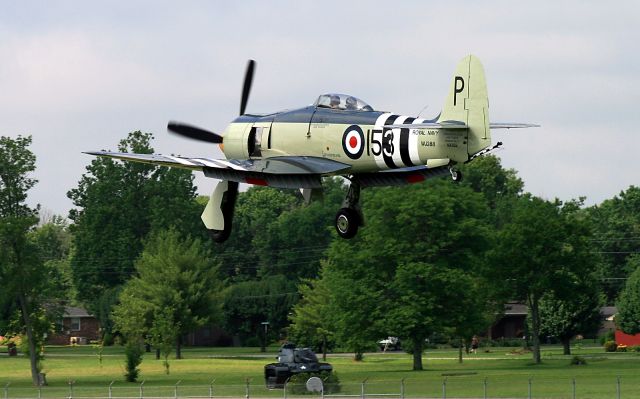 NX15S — - Hawker MK 10 Sea Fury landing at Lebanon (M54). The tank in the background is a memorial to those who have fought for our country. It is at the Lebanon unit of the Army National Guard.