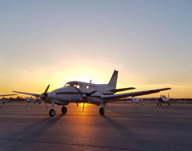 Beechcraft Queen Air (70) (N76RT) - Arizona sunset at Falcon Field