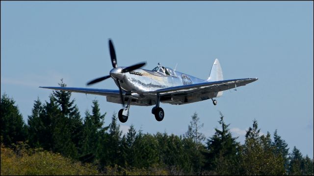 SUPERMARINE Spitfire (G-IRTY) - The Silver Spitfire on final to Rwy 34L after a flight on 9.2.19. The aircraft was paying a visit to Historic Flight during it's around the world journey.