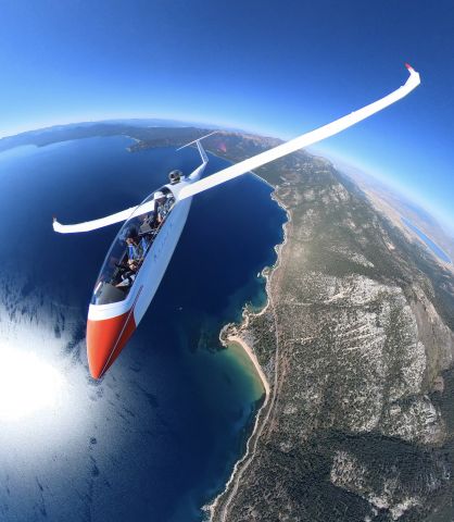 N189DT — - Jet powered Arcus Jet glider over Lake Tahoe.  Engine behind cockpit retracts into fuselage.