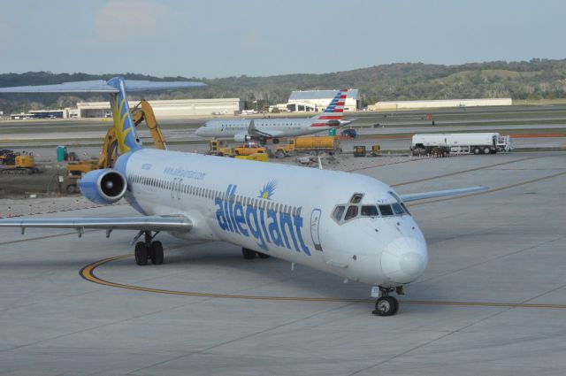 McDonnell Douglas MD-83 (N875GA) - Allegiant 742 arriving from Orlando Sanford at 5:17 PM CDT.  Taken August 11, 2016 with Nikon D3200 mounting 55-200mm lens.   