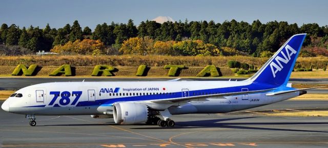 Boeing 787-8 (JA813A) - Narita Sign and Fuji san behind