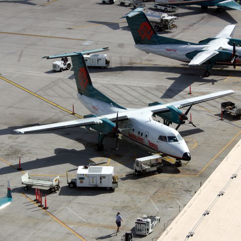 de Havilland Dash 8-200 (N991HA) - KPHX - DHC-8-200 at Phoenix on a cool spring day awaiting additional passengers. This plane delv new to Piedmont Apr 1996 and leased by Mesa Airlines Mar 2004. Serial # 431 shows active with Sierra Nevada Corp.