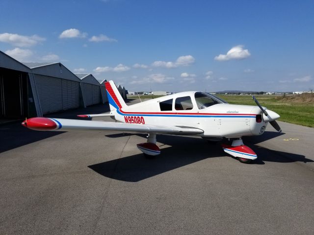 Piper Cherokee (N95080) - Just arrived home. Outside of old T hangars at KHSV.