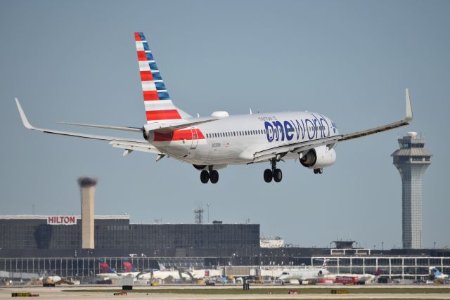 Boeing 737-800 (N838NN) - A tail (tale) of two towers. 10-08-20