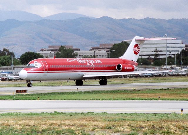 McDonnell Douglas DC-9-30 (N557NY) - KSJC - Continental New York Air rolling to 12R for departure to Denver Stapleton Apprx March 1988-90.br /br /CN: 47424br /Line Number 582br /Aircraft Type McDonnell Douglas DC-9-32br /Date of Manufacture 26. Feb 1970br /Age 35.8 Yearsbr /Production Site  Long Beach (LGB)br /Airframe Status Scrapped