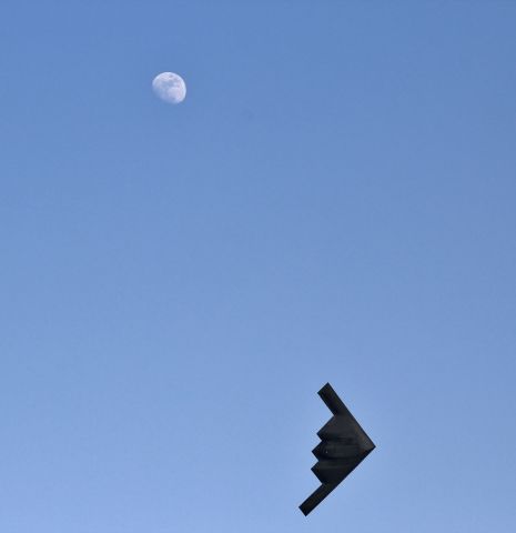 Northrop Spirit (SPIRIT) - A Stealth flying past the moon after takeoff.