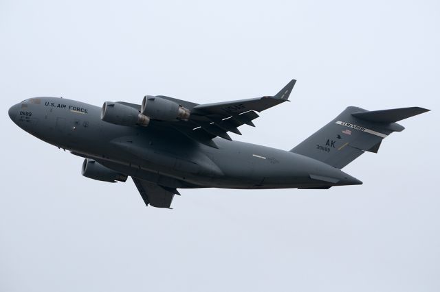 Boeing Globemaster III (93-0599) - MOOSE taking off on a dreary day in January 2013. 