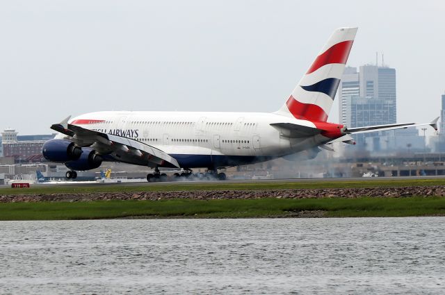 Airbus A380-800 (G-XLEK) - 'Speedbird 13 Golf' touching down on 22L