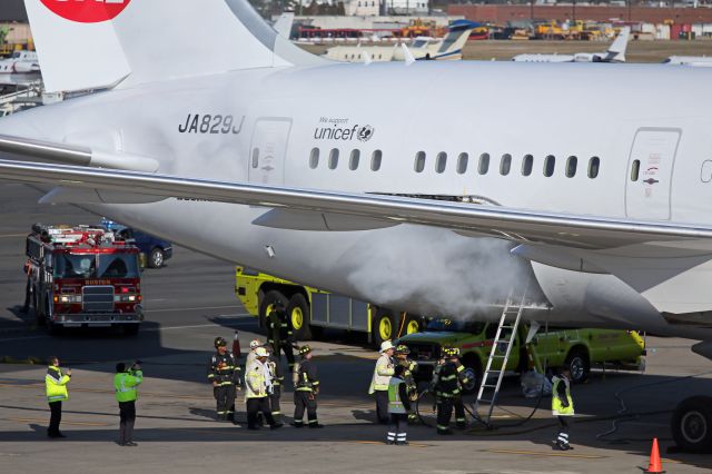 Boeing 787-8 (JA829J) - A Japan Airlines 787 Dreamliner has smoke coming from its cargo area. It was reported that there was a fire onboard this aircraft.