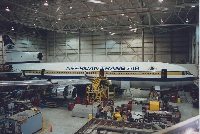 Lockheed L-1011 TriStar (N194AT) - In the hanger going through a C-check.