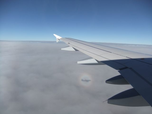 Airbus A320 (D-AIZK) - What a crazy phenomenon, surreal! The aircraft seems to have a little brother in a circle. Seen from off LH A320-200 D-AIZK, flight LH2842 STR-TXL at 14.09.2012.
